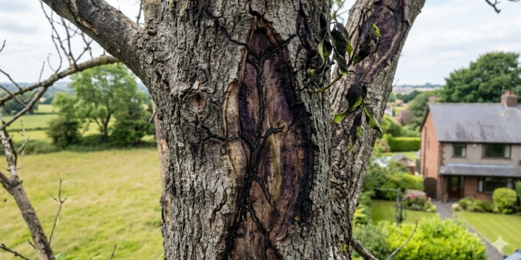 Close up of Ash tree suffering with disease.