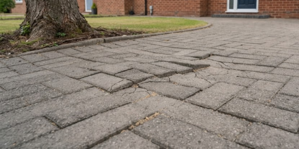 Driveway starting to raise due to tree roots growing underneath and raising upwards.